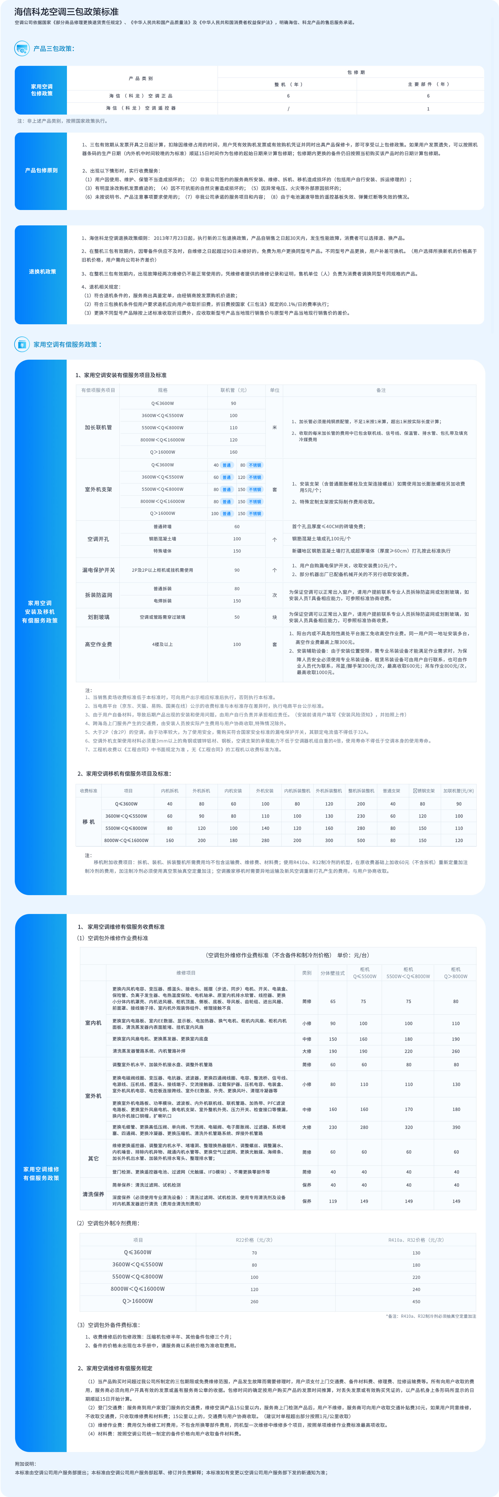 2025年科龙家用空调有偿服务标准